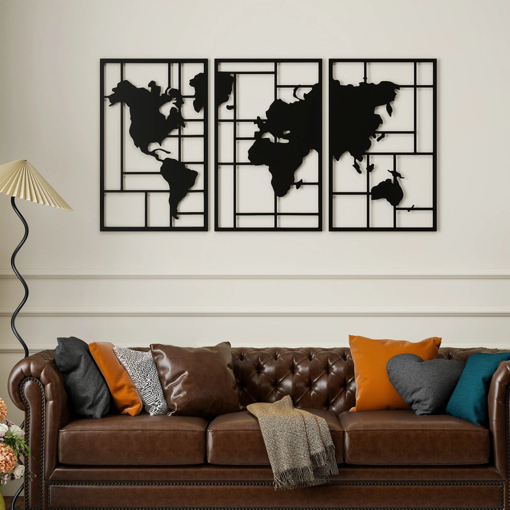 Mappa del Mondo in 3 Pezzi ¨C Minimal ¨C Nero