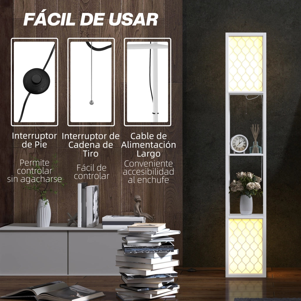 Lampada da Terra con Scaffale ¨C Minimal ¨C Bianco 26x26x156 cm