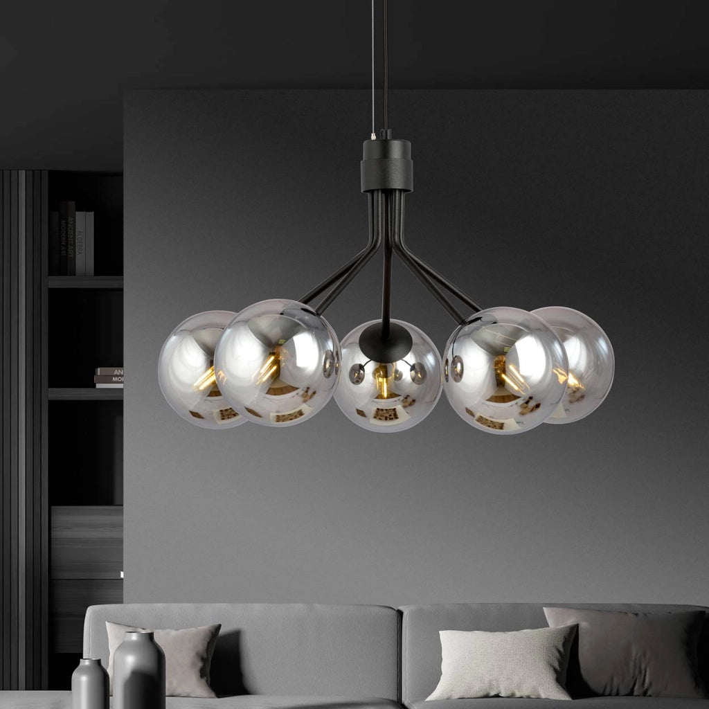 Lampadario Emibig Nova 5 luci E14 nero/argento vetro