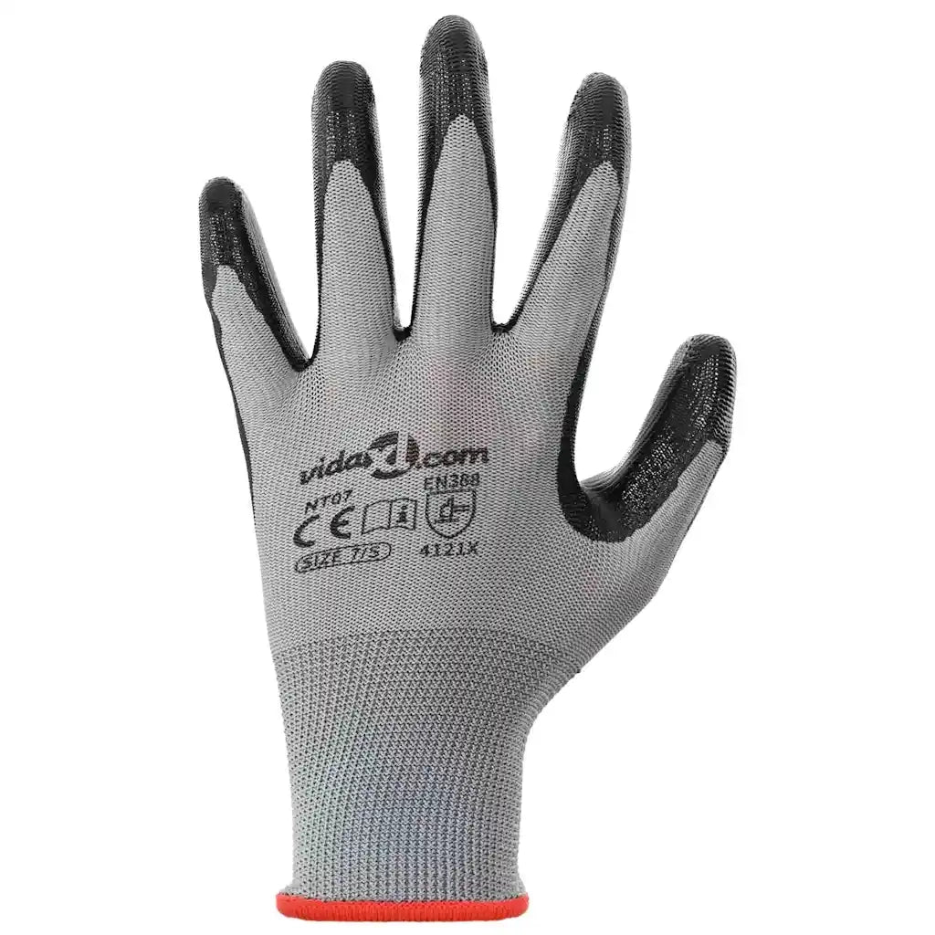 Guanti da Lavoro 24 pcs Grigio e Nero 7 / S Poliestere 42020701