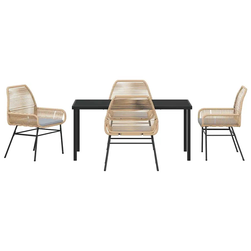 Set da Pranzo per Giardino con cuscino 5 pcs Marrone polyrattan