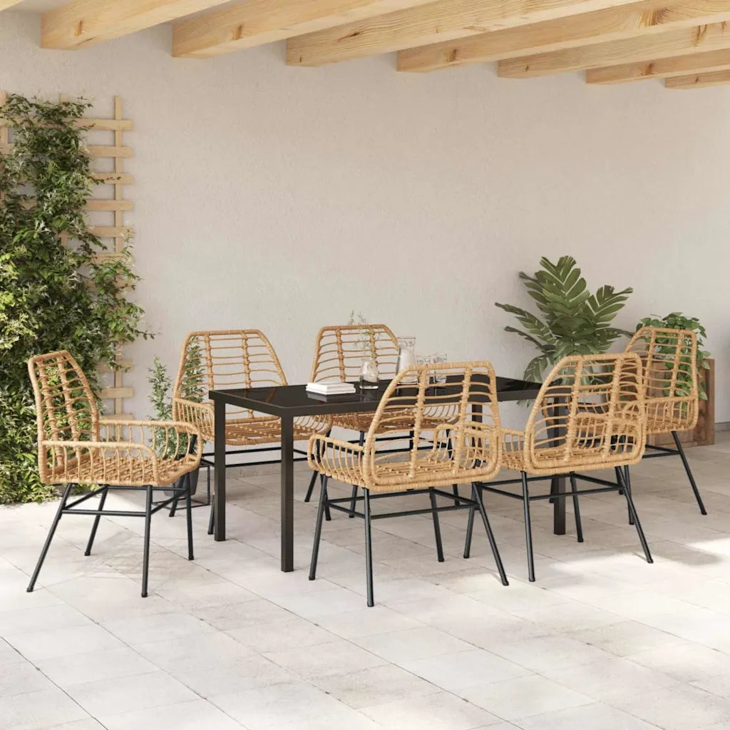Set da Pranzo per Giardino 7 pcs Marrone polyrattan