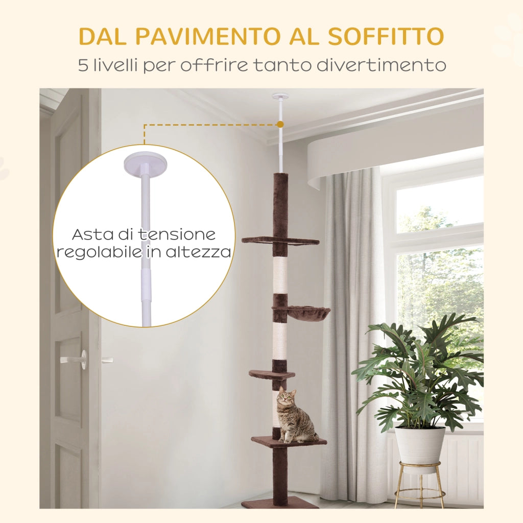 Tiragraffi Albero Multilivello ¨C Minimal ¨C Marrone 40x34x230-260cm