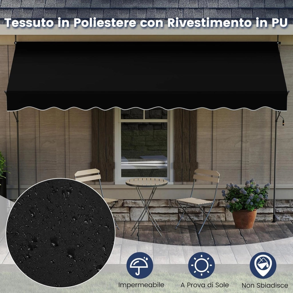 Tenda da Sole a Morsetto, Regolabile in Altezza e Inclinazione con Manovella, Telo Impermeabile e Resistente ai Raggi Solari e Telaio Antiruggine, Tenda Retrattile Senza Foratura (4M,Nero)