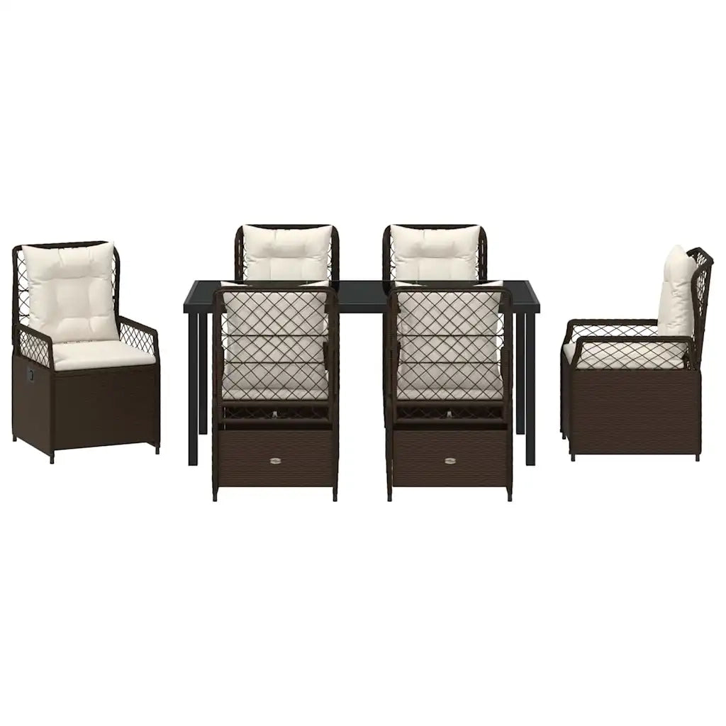 Set da Pranzo per Giardino 7 pcs Marrone polyrattan