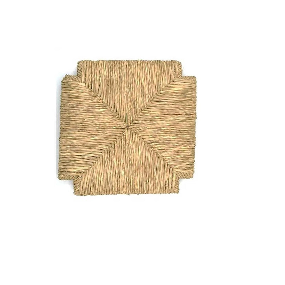 Sgabello h 70 cm in legno noce scuro con seduta quadrata in paglia gambe dritte