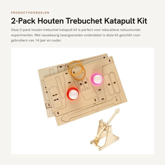 Katapulta in Legno - 2-Pack con Meccanismo di Espulsione Regolabile - Progetto di Costruzione Educativo - Componenti con Precisione Laser - Pezzi Riciclabili - Imballaggio Ecowatch - Trebuchetto