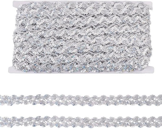 Paillettenlint Argento - 15 Yards - 2,5 cm di Larghezza - Sint-Jakobsschelp Bordatura - Lint Decorativo - Finitura Lucida - Lint Decorativo con Pailletti