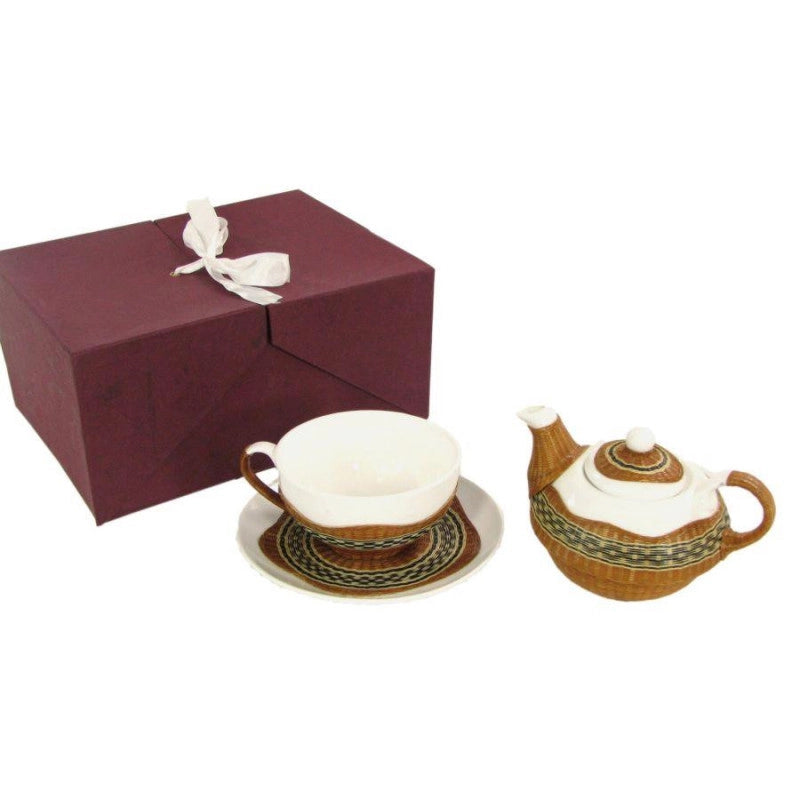 Teiera con tazza decoro bambù noce tazza e teiera