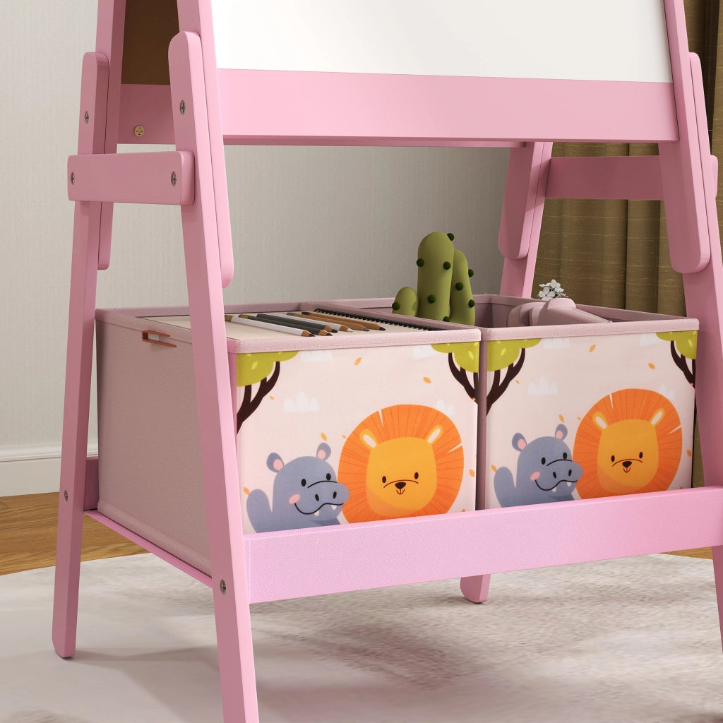 Cavalletto da disegno 2 in 1 con lavagna bianca e nera ¨C Xylo ¨C Rosa con contenitori