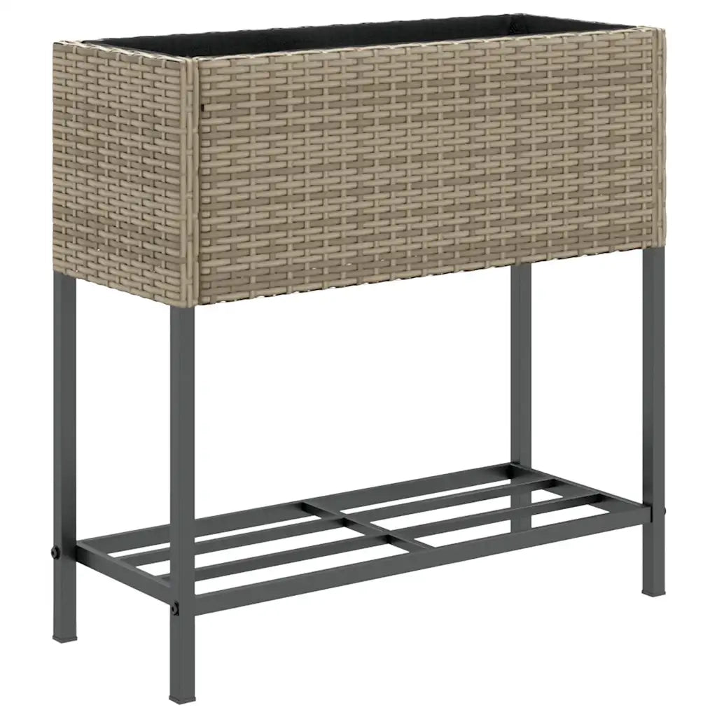 Fioriera | Cassetta per fiori | Vaso da Giardino con Ripiano Grigia in Polyrattan