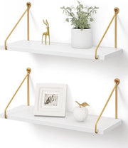 Pannelli per parete da appendere - Design moderno - Set da 2 - Oro metallic e Bianco - Legno massello e Metallo