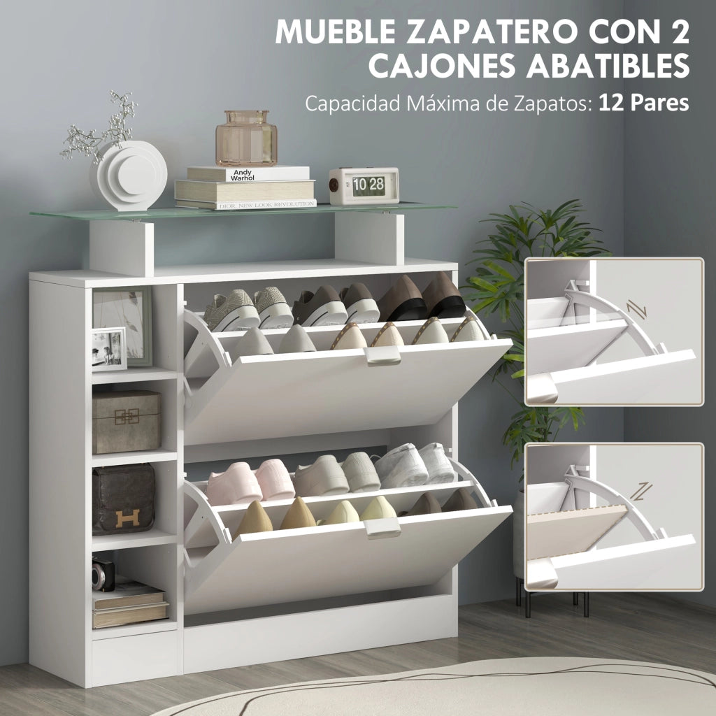 Mobiletto per Scarpe con Cassetti e Ripiani Aggiustabili ¨C Minimal ¨C Bianco 89x25x92 cm