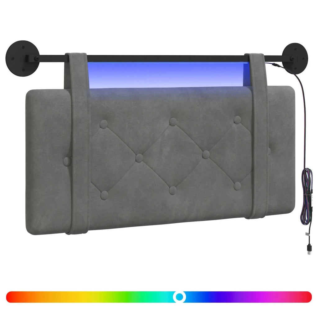 Testiera sospesa Con luce LED Grigio Scuro Velluto 3424057