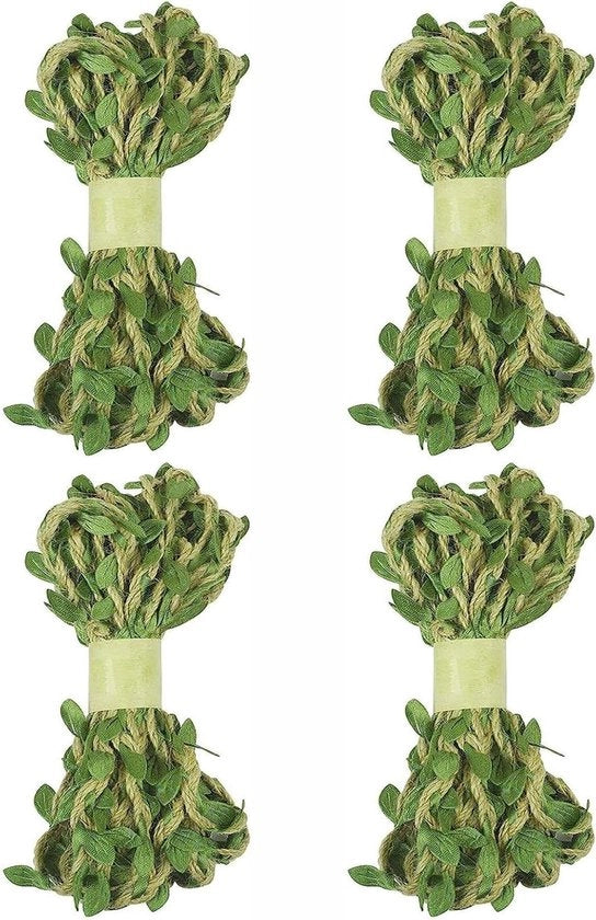 Tessuto di juta naturale con foglie artificiali - 4 rotoli - pacchetto artigianato DIY per matrimonio giardino
