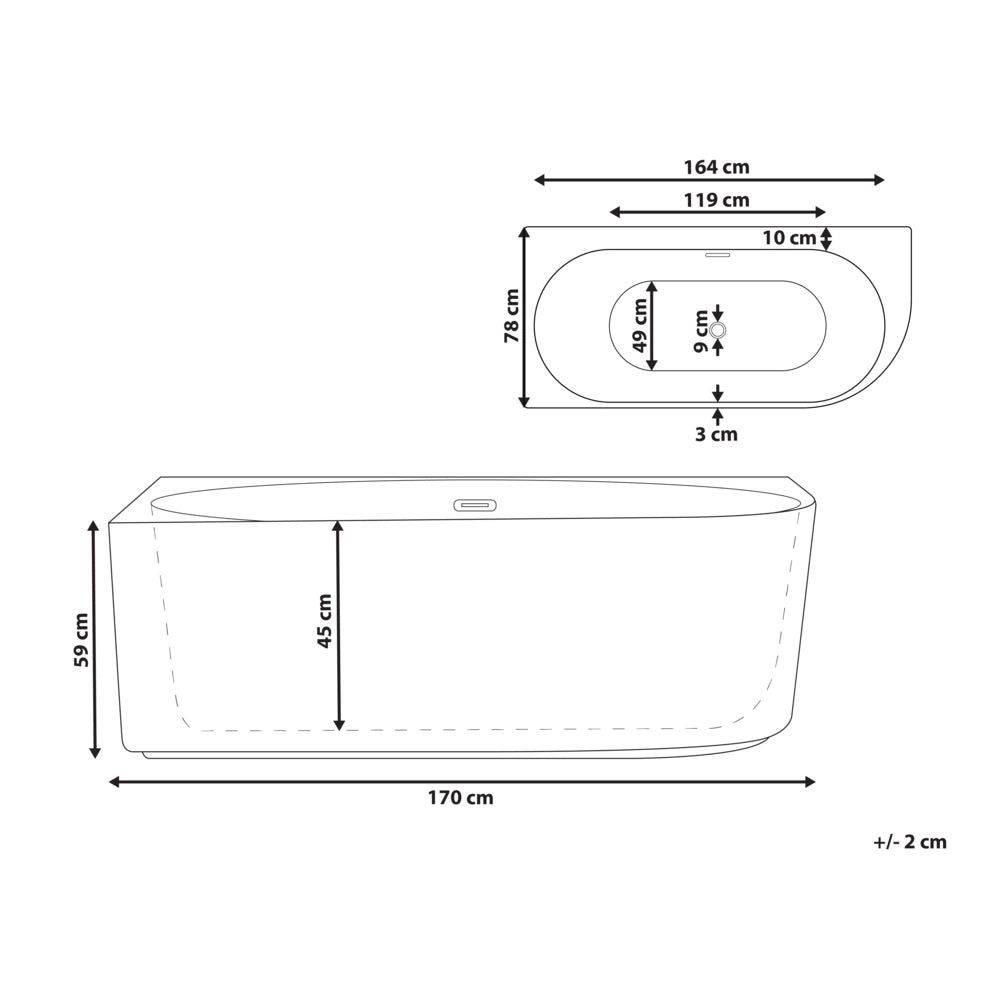Vasca da bagno angolare destra in acrilico bianco opaco 170 x 80 cm Finitura scanalata Bagno in stile moderno