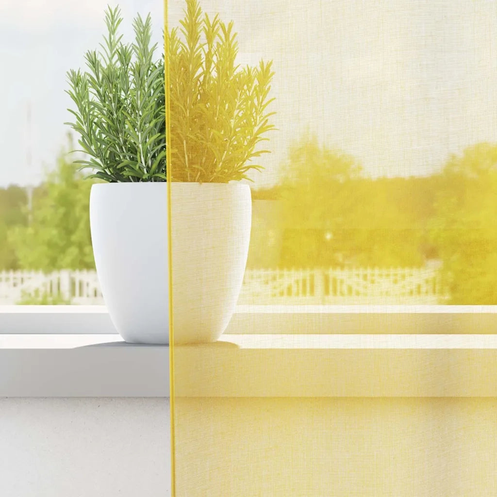 Tende in Voile con Tasche per Aste 2 pz Giallo 4102229