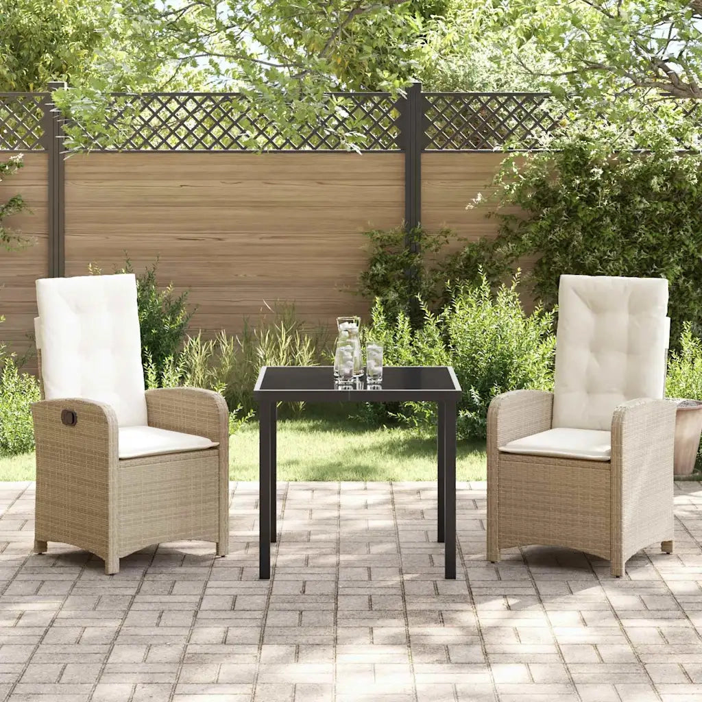 Set da Pranzo per Giardino con cuscino 3 pcs Beige polyrattan