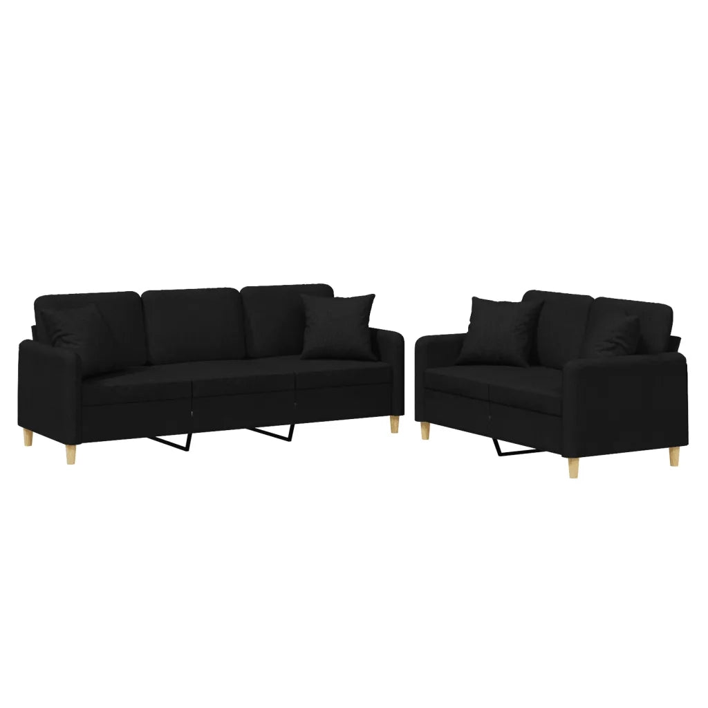 Set Divani 2 pz con Cuscini Nero in Tessuto 3202138