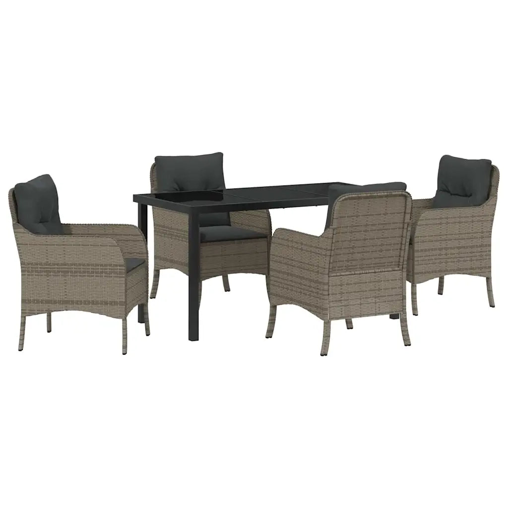 Set da Pranzo per Giardino con cuscino 5 pcs Grigio polyrattan