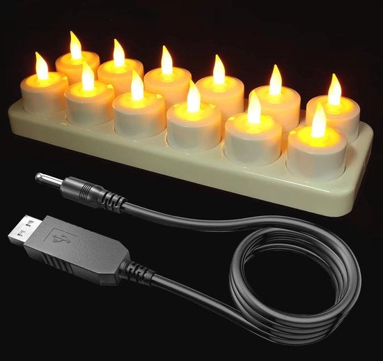 Lampade LED a carica - 12 pezzi colore caldo giallo con stazione di ricarica e cavo USB - Ideali per la decorazione, le feste e le serate romantiche