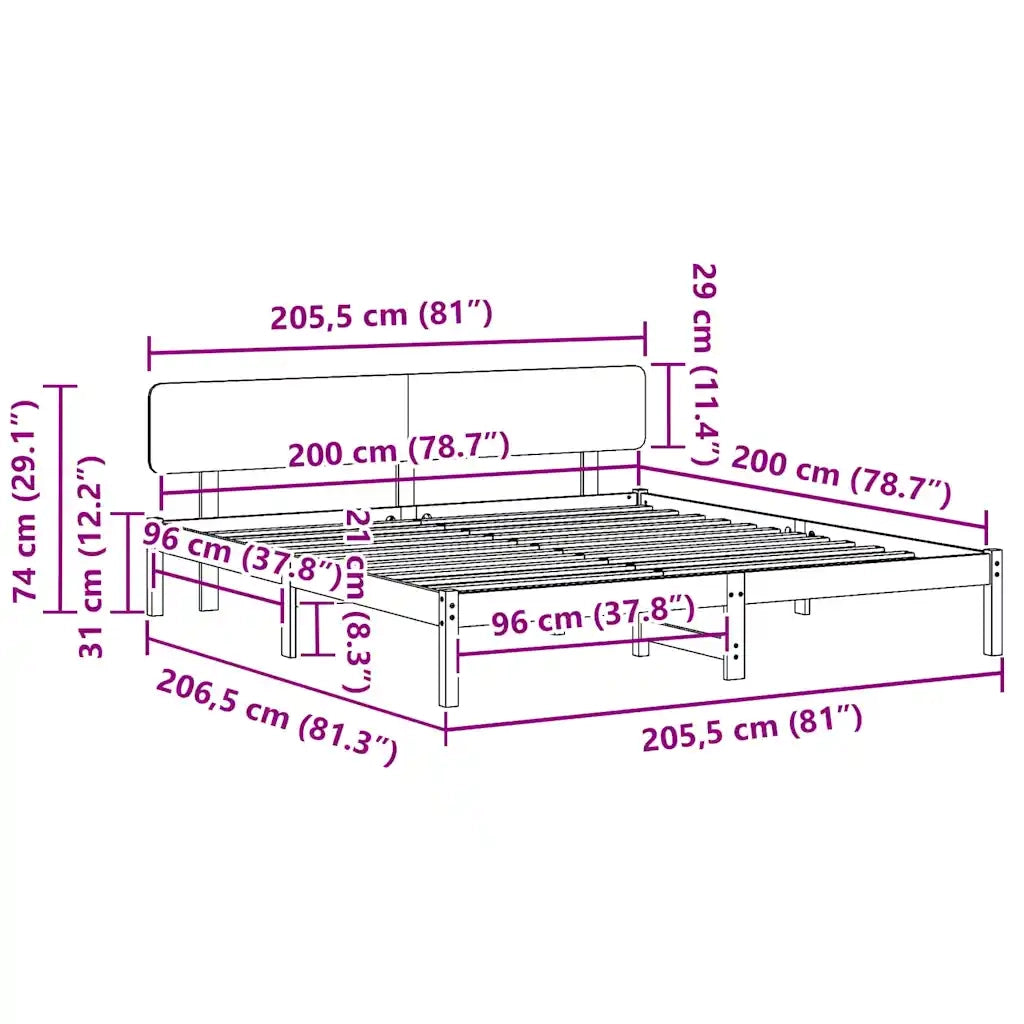 Letto matrimoniale | Letto per adulti | Struttura del letto Marrone cerato 200 x 200 cm Pino massello