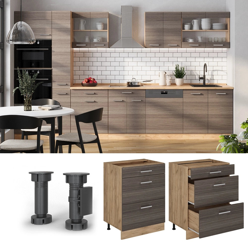 Vicco Mobiletto base per cucina Grigio nobile 60 cm con cassetti, PL Rovere