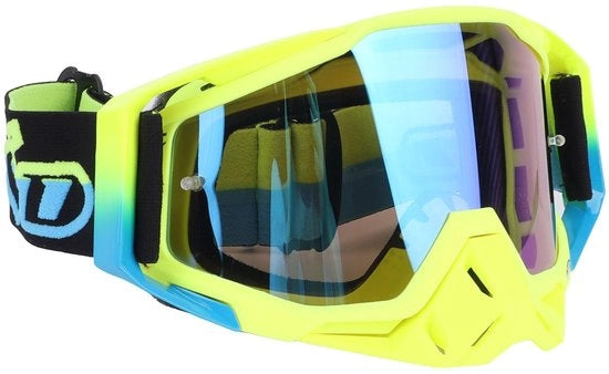 Occhiali da Motocicletta con Protezione Effettiva - Struttura in TPU - Nero Giallo - Lenti Blu - Resistente ai Colpi - Occhiali da Ciclismo