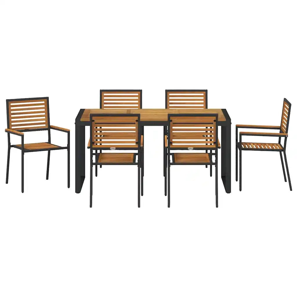 Set da Pranzo per Giardino 7 pcs Nero e Marrone polyrattan
