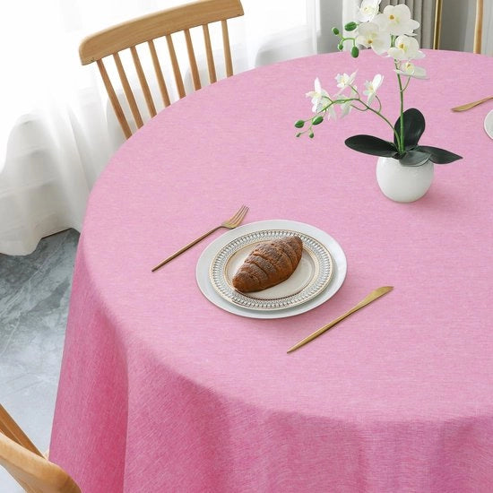 Tavolo Rotondo Coperta Φ140cm, Tavolo Coperto in Tela Rosa, Coperte da Tavolo Lavabili in Poliestere, Impermeabili con Effetto Lotus, Resistenti ai Graffi per Soggiorno, Cucina, Terrazza, Giardino