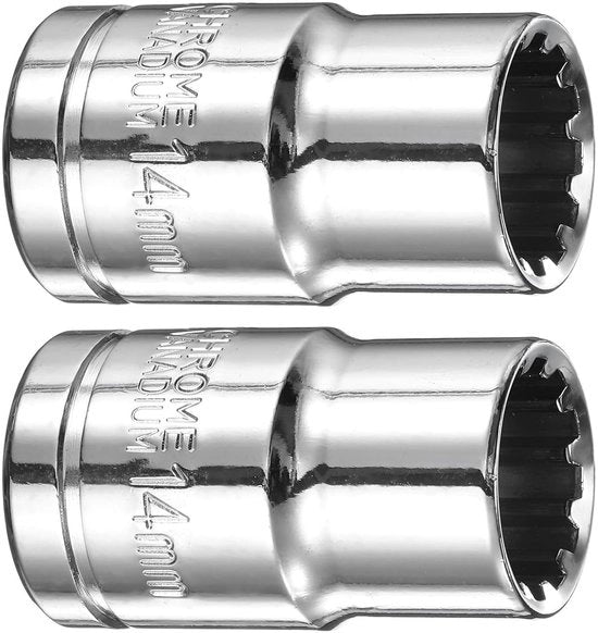 Set di chiavi a dente a 12 punte per 14mm - Stagno Vanadio Acciaio - Liscio - Adatto per chiave inglese - 2 pezzi