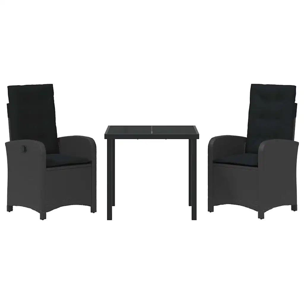 Set da Pranzo per Giardino con cuscino 3 pcs Nero polyrattan