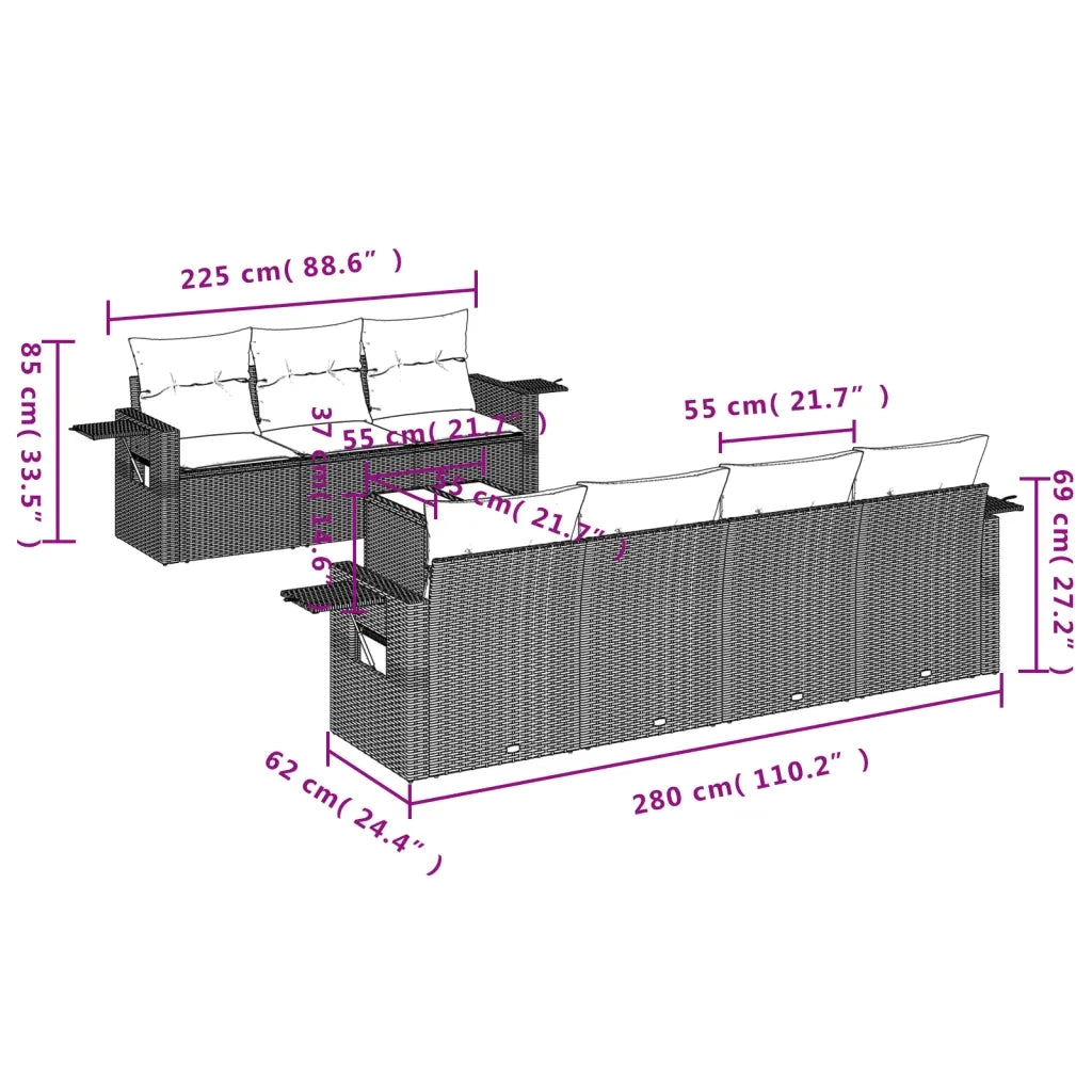 Set Divano da Giardino 8 pz con Cuscini Grigio in Polyrattan 3252267