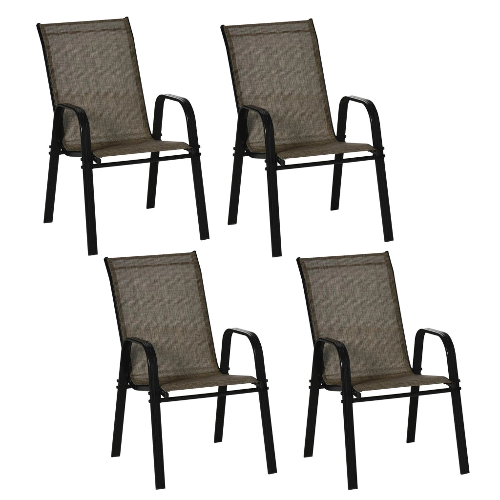 Set 4 Sedie da Giardino in Metallo e Tessuto Marrone