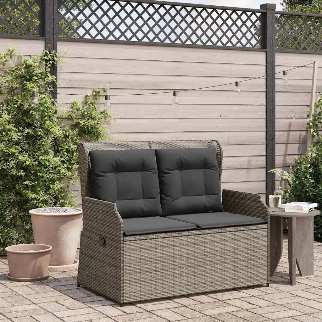 Panchina Reclinabile da Giardino | Panca da Giardino con Cuscini Grigia in Polyrattan
