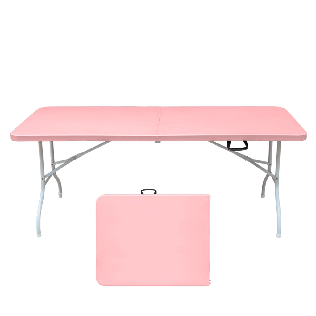 Tavolo pieghevole portatile pesante da 180 cm con maniglia; tavolo pieghevole; tavolo pieghevole multifunzionale per feste picnic in campeggio all'interno e all'aperto; capacità 135 kg (pink)