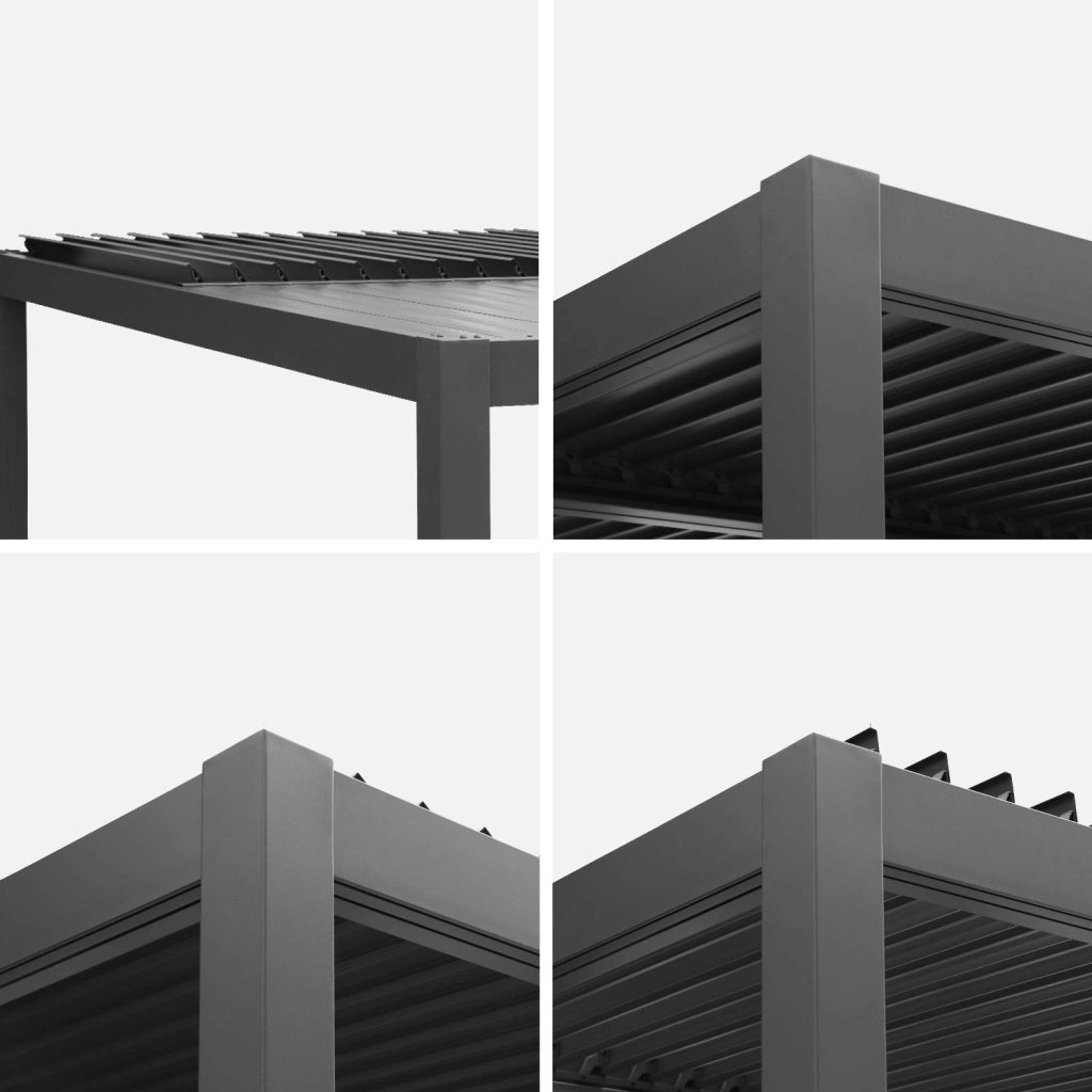 Pergola bioclimatica 3x4m in alluminio e acciaio + 3 persiane 1m con