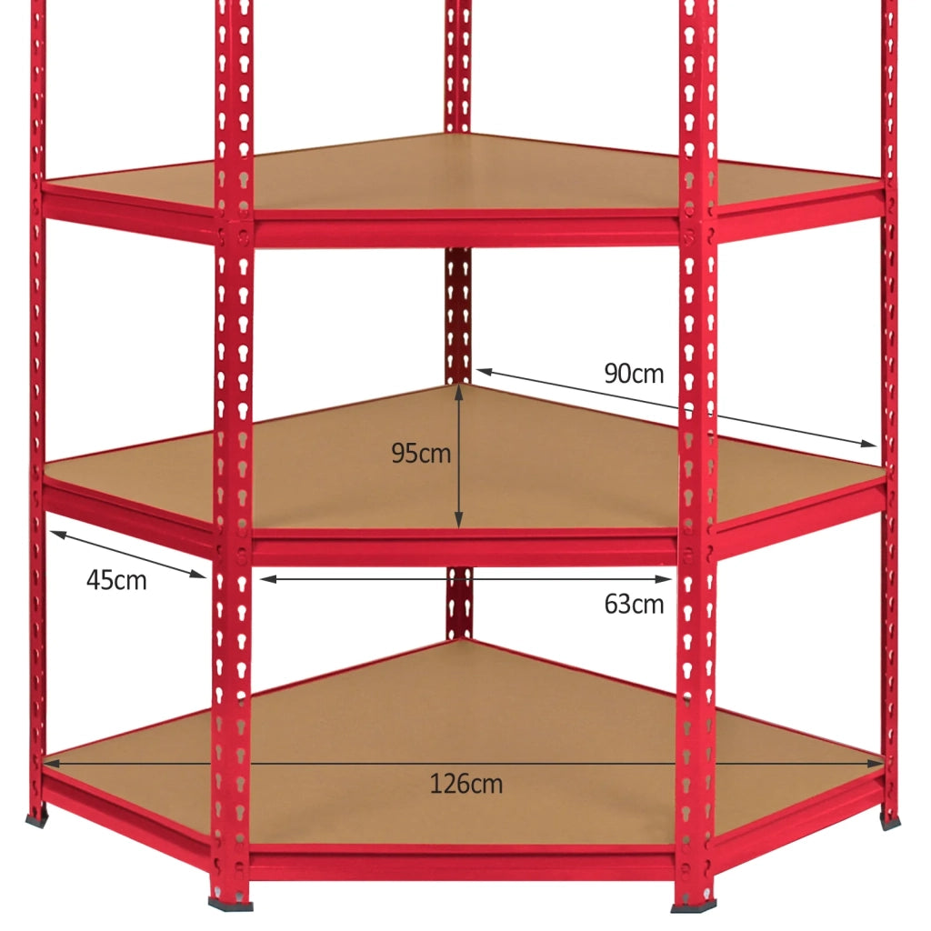 Set Scaffali Metallici ad Angolo 3 Pezzi 90x45x183 cm 5 Ripiani Rosso