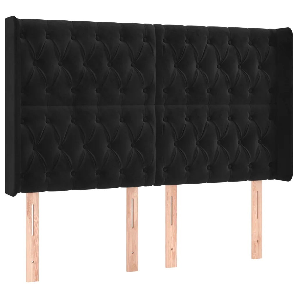 Testiera ad Orecchio-Testata con Orecchie Nera 163x16x118/128 cm in Velluto 537751