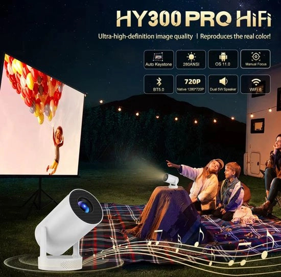 Proiettore Hy300 Pro - Mini proiettore - 4K Android 11 Dual Wifi6 - 260 Ansi - Allwinner H713 Bt 5.0 1080P 1280*720P - Proiettore per Cinema Domestico Outdoor