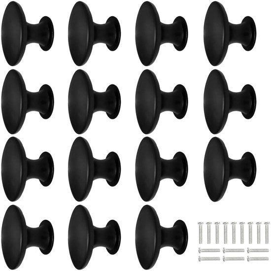 Maniglie a tappi rotondi - 15 pezzi - nero - 30 mm