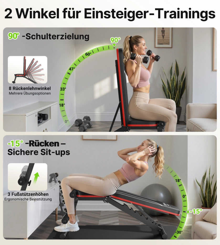 Panca Fitness Regolabile ¨C Xylo ¨C 8 Posizioni Schienale, 3 Posizioni Poggiapiedi, Pieghevole, 318kg
