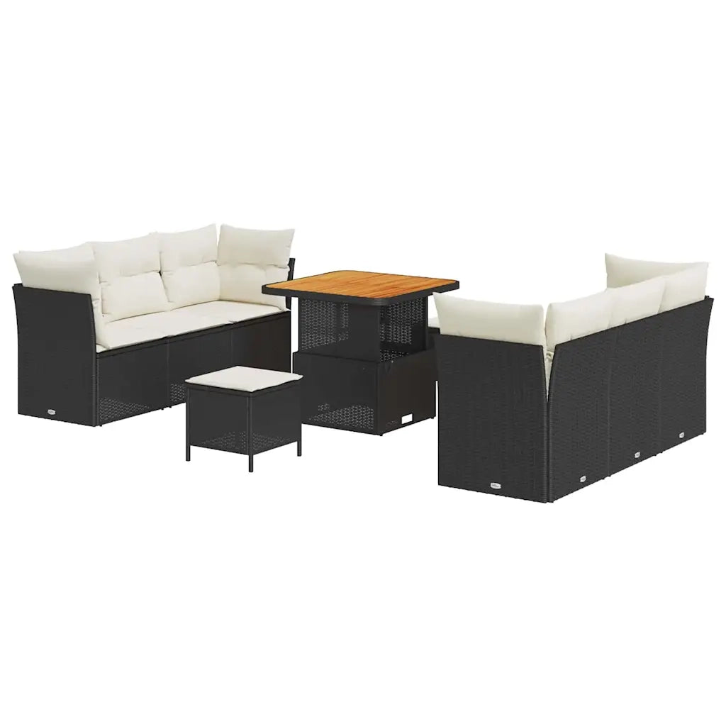 Set Divano da Giardino 9 pcs Nero e Crema polyrattan 3363385