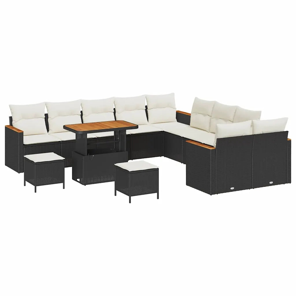 Set Divano da Giardino 13 pcs Nero polyrattan
