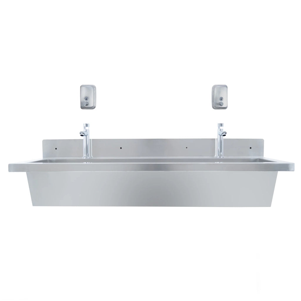 Lavabo a Canale 120 cm (1200 mm) Acciaio Inox a Parete con Rubinetti Push