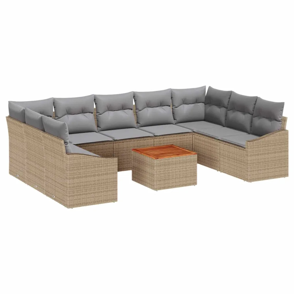 Set Divano da Giardino con cuscino 10 pcs Beige polyrattan