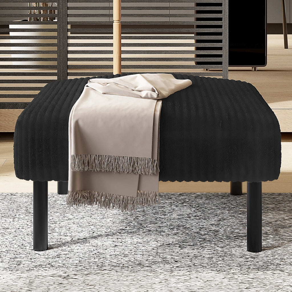 Pouf in corduroy con struttura in metallo, nero, compatto e versatile