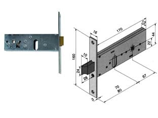 SERRATURA DA INFILARE PER FASCE CATENACCIO E SCROCCO MM.44 H 130  mm.70 (13070010)    WELKA