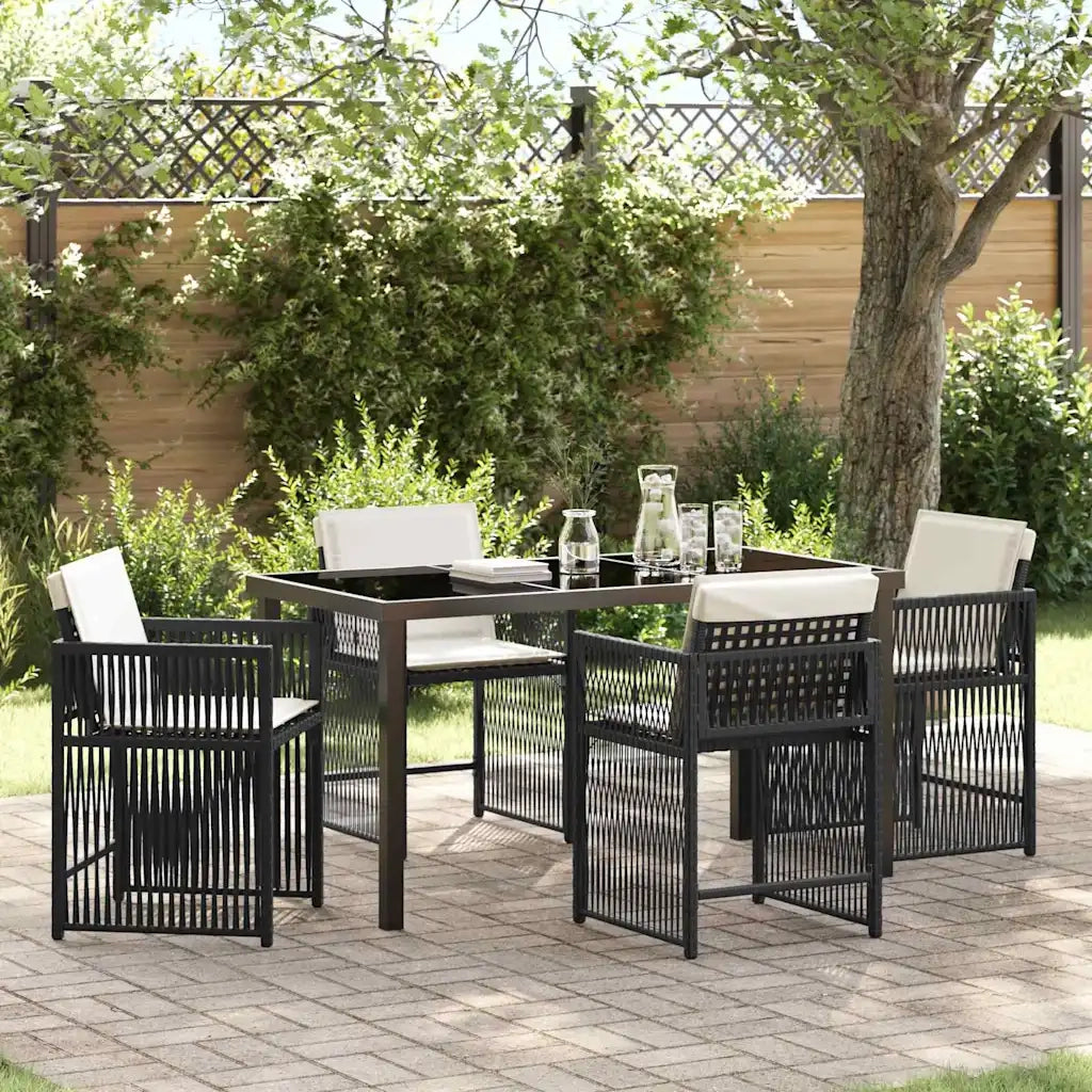 Set da Pranzo per Giardino 5 pcs Nero polyrattan