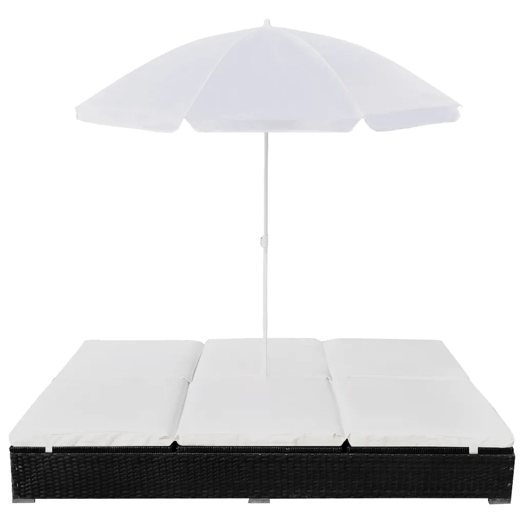 Lettino Prendisole con Ombrellone in Polyrattan Nero 42950